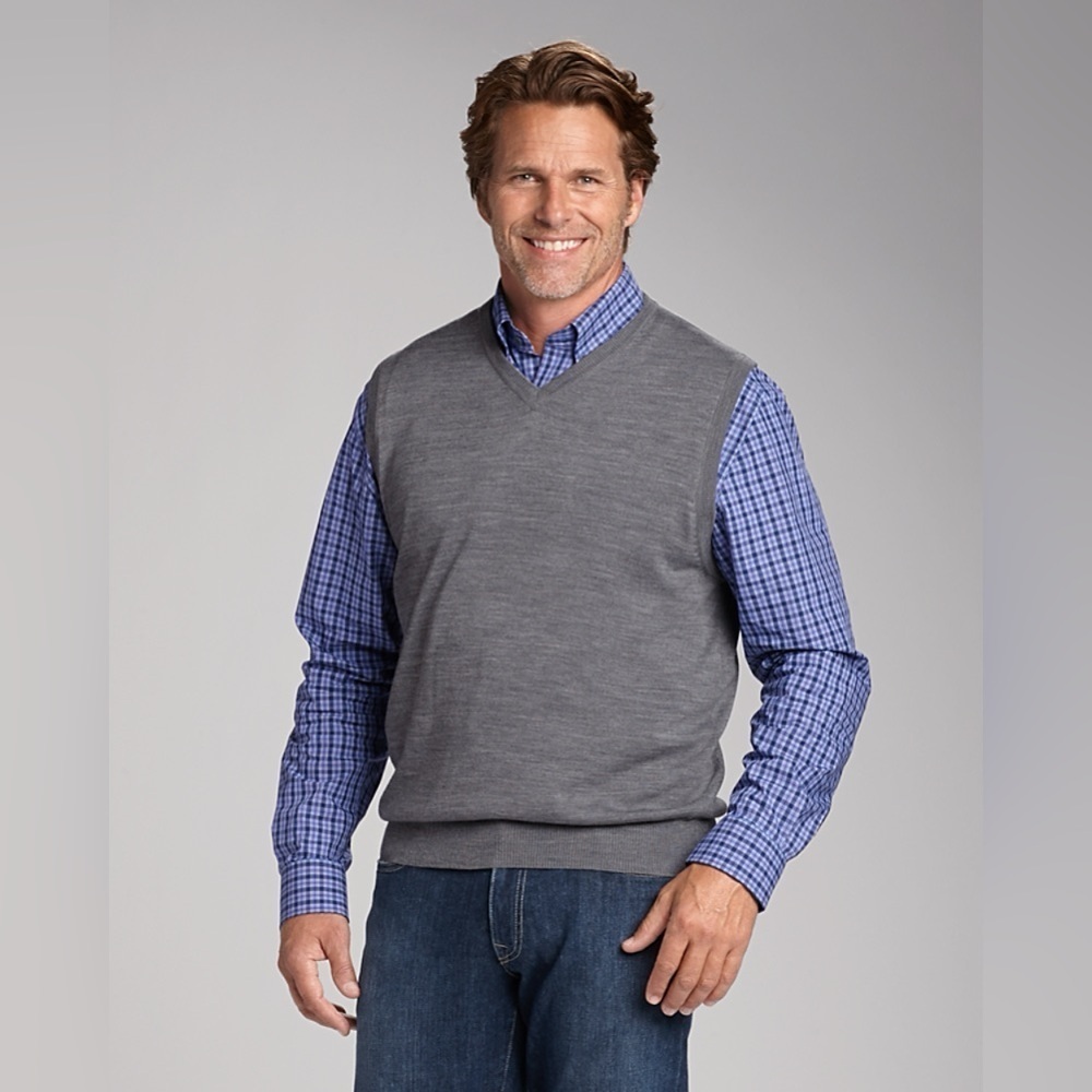 Cutter & Buck Douglas Mens‎ V-neck Vest Merino Wool Blend Gray Size XL